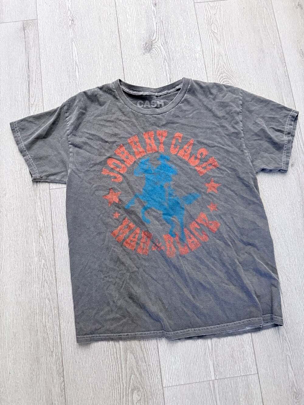 Merch Traffic Johnny Cash Man in Black Blue Rider Graphic T-Shirt